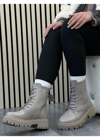 Зимние ботинки женские зимние бежевые натуральная кожа берцы No Brand без декора