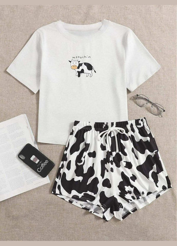 Комбинированная всесезон комплект домашний женский для сна gray cow футболка шорты в наборе с рисунком футболка + шорты No Brand Піжама сіра коровка