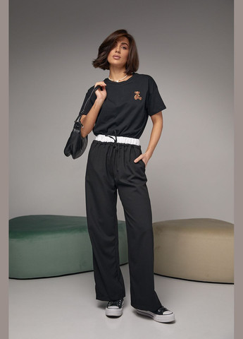 Женские брюки на завязках с белой резинкой на талии - черный Lurex (278400655)