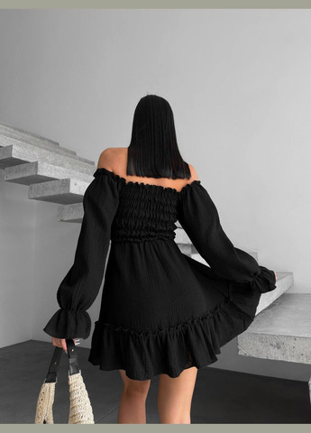 Черное кэжуал мини платье из муслина с пышной юбкой Adelante однотонное