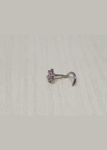 Срібна сережка-пірсинг в ніс з фіанітами. 8182434Р Рожевий світлий Астор (269713510)