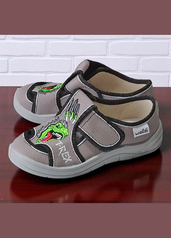 Серые ортопедические тапочки на липучке для мальчика сменная обувь в садик сменка валди Waldi