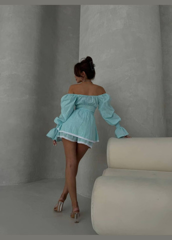 Комбинезон женский Україна комбинезон-шорты однотонный мятный повседневный лен