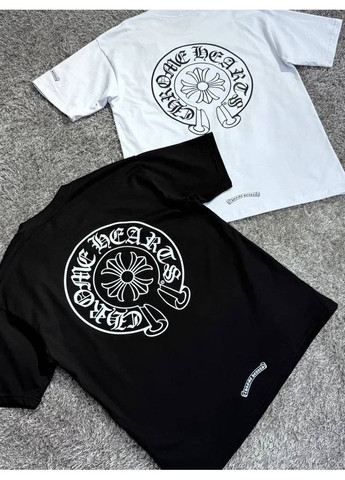 Чорна футболка біла чоловіча (може бути як унісекс) стильна, з стильним принтом, в стилі chrome hearts No Brand