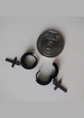 Сережка-кільце 1шт. з маленьким хрестиком чорна Fashion (302245679)