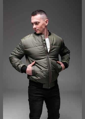 Оливковая (хаки) демисезонная куртка бомбер утепленная весна/осень No Brand