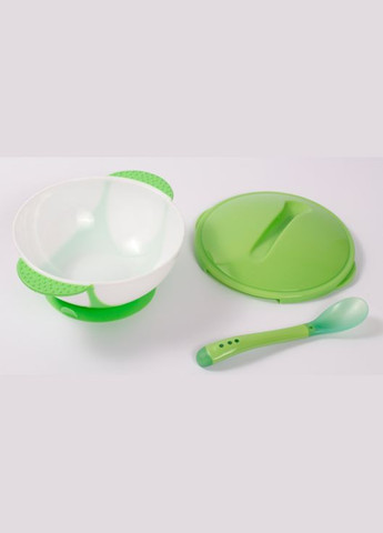 Набір XY-066 Тарілка на присосці із термоложкою Зелений No Brand (327796955)