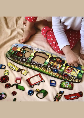 Дерев'яний сортер "Веселий паровозик-3 вагони" Ubumblebees (ПСФ019) PSF019 пазл-вкладиш No Brand (330606533)