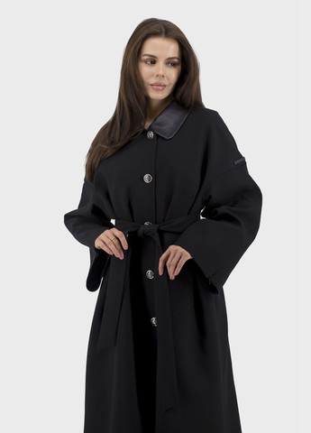 Жіночий плащ класичний з пояском та втачними кишенями Rafaello (чорний, ), 47684 на гудзиках демісезон (331785884)