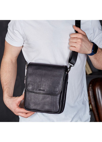 Месенджер із клапаном через плече 24х20х6, шкіряна барсетка TD-20033 чорна Tiding Bag (341309521)