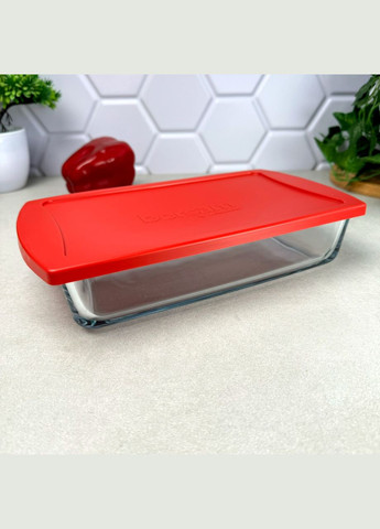 Прямокутна скляна форма з червоною кришкою 1.32 л Borcam (303210786)