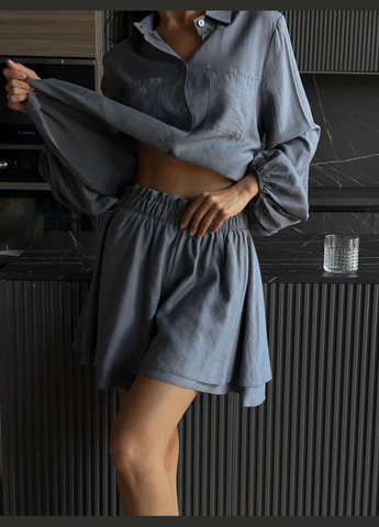 Летний стильный костюм двойка из приятной к телу ткани серо-сиреневого цвета No Brand 773 (338187807)