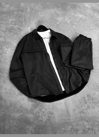 Черный демисезонный замшевый костюм двойка с рубашкой, брючный Україна