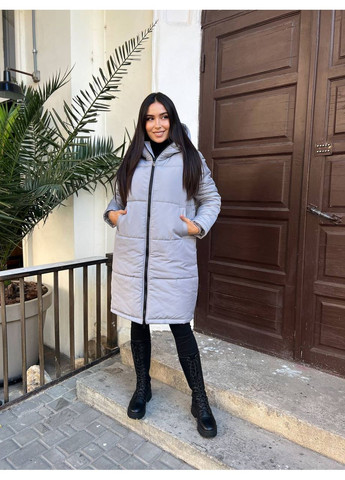 Серая зимняя женская базова куртка с капюшоном Fashion