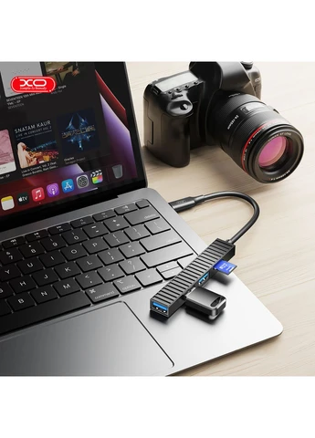 USB-хаб USB Type-C 3-в-1 (HUB014B.чорний) XO (396717697)