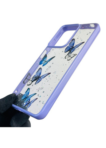 Чохол для Moto G04 (XT2421-2) з блискітками з метеликами на моторола г04 бузковий Motorola (366388918)