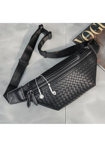 Мужская сумка бананка плетеная черная экокожа с молнией ProDobro (363221096)