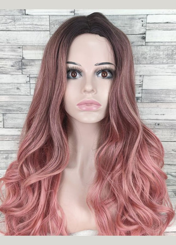 Перука жіноча з хвилястим рожевий проділ з темним корінням довгий No Brand 2223 (306543759)