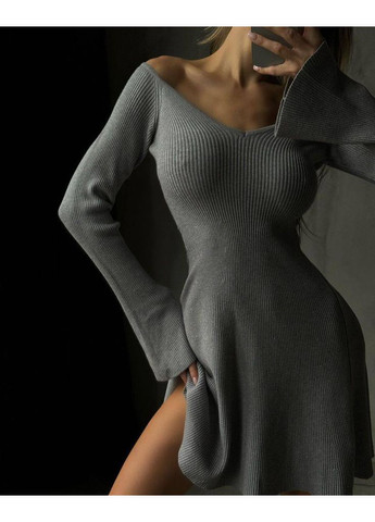 Серое повседневный, кэжуал платье No Brand однотонное