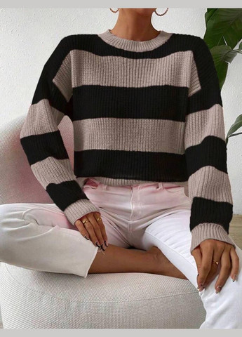 Бежевый свитер в полоску ao152 No Brand