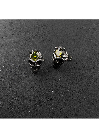 Готичні сережки череп з жовтим каменем із медичної сталі ES-045 No Brand (299330471)