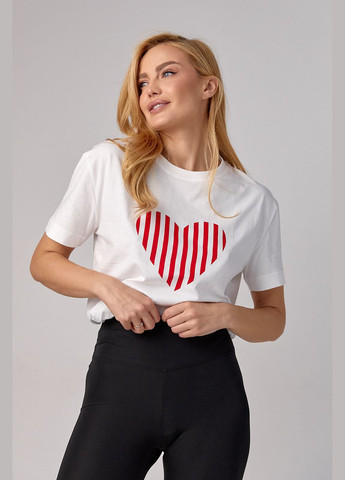 Молочная летняя женская футболка с полосатым сердца - молочный Lurex