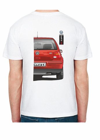 Біла футболка чоловіча з принтом volkswagen golf iv gti fr 507244 біла Avtolife
