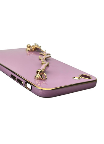 Чохол для телефона iPhone SE 2020 жіночій із ремінцем з прикрасами та золотою окантовкою на айфон се 2020 чорничний gs1 Apple (366386615)