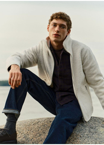 Біла демісезонна чоловіча плюшева куртка стандартного крою н&м (58011) s біла H&M