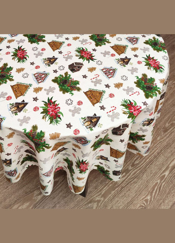 Новогодняя скатерть нарядная с водоотталкивающей пропиткой на овальный стол из натурального хлопка 120х160 Maystat (305391097)