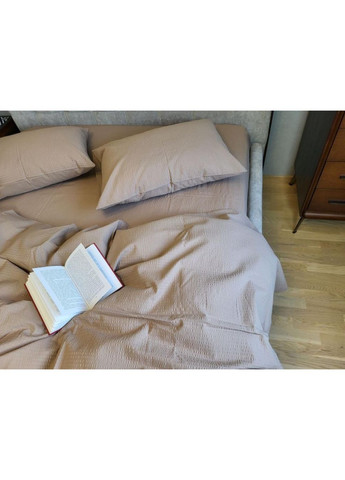 Постільна білизна з резинкою Темний беж GS122, ранфорс гофра (жатка) Евро розмір, наволочки 70/70 No Brand (363192218)