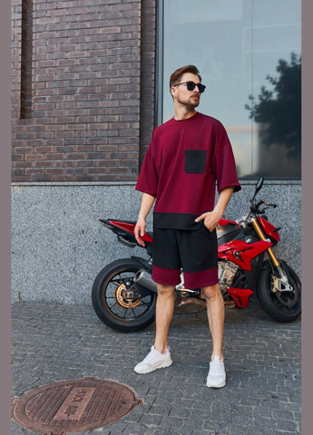 Бордовый летний комплект мужской оверсайз (шорты+футболка) No Brand комплект