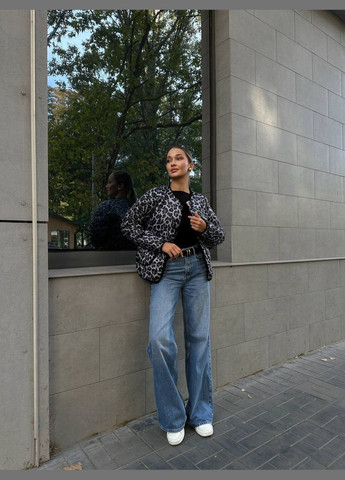 Графітова демісезонна курточка у леопардовий принт No Brand