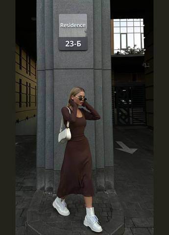 Коричневое деловое, повседневный, кэжуал, вечернее женское платье клеш FINO Mode