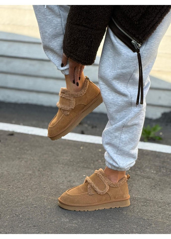 Зимние зимние женские ботинки на липучках натуральная замша теплые на меху комфортные мокасины рыжие No Brand