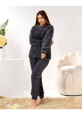 Серая зимняя женский домашний махровый костюм Fashion