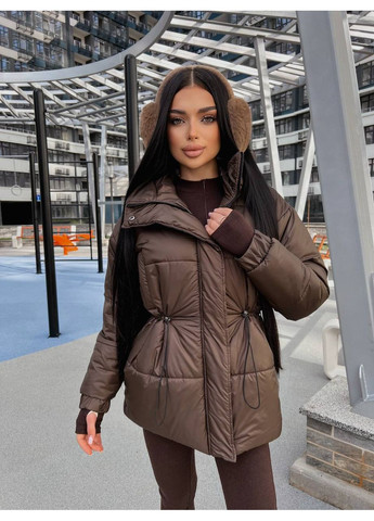 Коричневая зимняя женская зимняя куртка с микропухом — замеры в описании куртка-пальто DK/DL Мода без кордонів