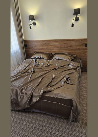 Атласний комплект постільної білизни Напівторний 145х210 наволочка 50х70 2шт з кантом Шоколадний (П4К-atlas25-10) No Brand (342097443)