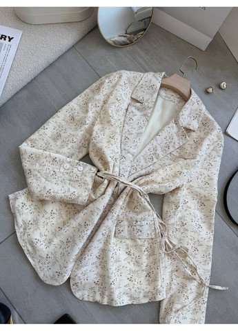 Бежевый женский жакет - замеры в описании GD/GL Модний простір с цветочным узором - всесезон