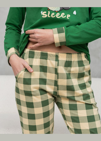 Зеленая всесезон пижама женская кофта со штанами трикотажная пингвин размер s, m, l, xl кофта + брюки Nicoletta Піжама