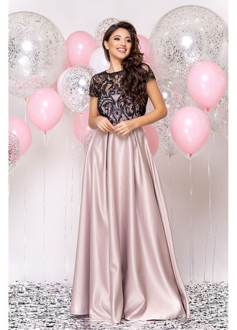 Бежева вечірня сукня атлас гліттер 20020 бежева Tanita-Romario