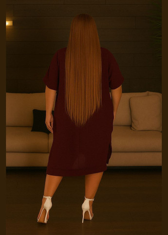 Темно-вишневое повседневный женское летнее платье свободного фасона сарафан оверсайз с разрезами No Brand однотонное