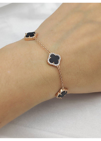 Браслет срібний 925 проби в позолоті - Конюшина з Оніксом та камінцями на 4 квітки No Brand (369136388)