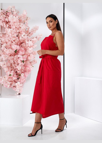 Червона повсякденний сукня-сарафан без бічного шва дзвін No Brand однотонна