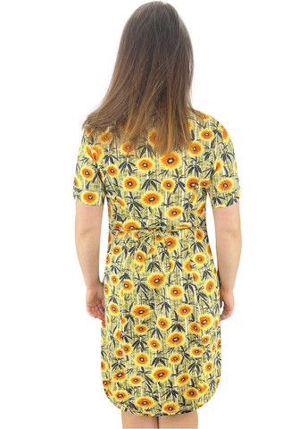 Желтое повседневный, домашнее платье рельеф одуванчик Жемчужина стилей с цветочным принтом