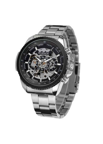 Мужские механические наручные часы Winner стальные классические черный циферблат серебристый корпус (sku_764) No Brand (350906472)