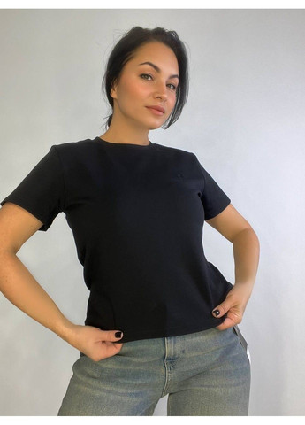 Футболка жіноча A-N 25197 вишивка літера F однотонна базова середня довжина one size No Brand - (321629867)