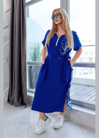 Синя жіноча сукня з поясом колір електрик р.50/52 453800 New Trend