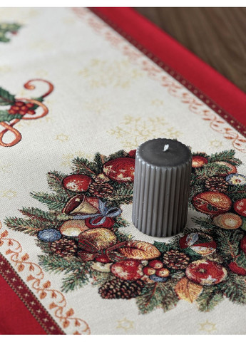 Новорічна гобеленова червона доріжка на стіл, настільна доріжка ранер новорічний з золотим люрексом Maystat (369505165)