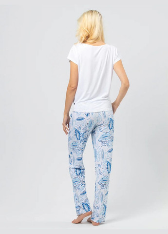 Белая всесезон женская пижама футболка + брюки Key